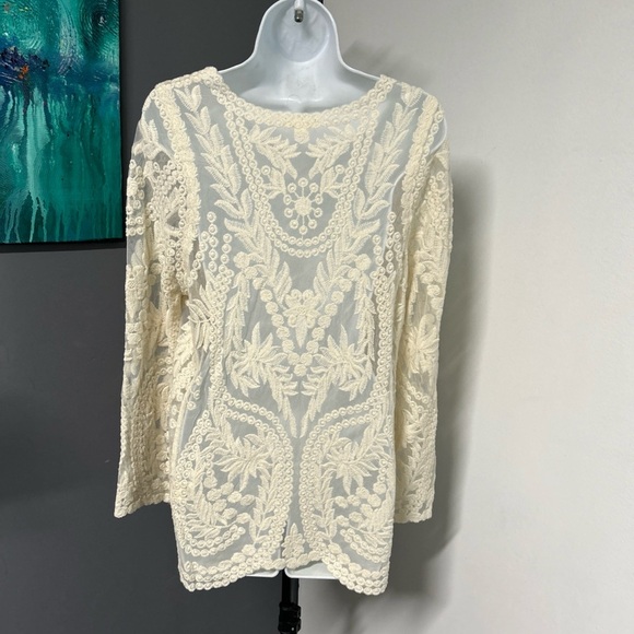 ULTRA PINK Ivory Sheer Lace Mesh Top Women’s Medium Floral Romantic  Dainty Y2K - Picture 3 of 16